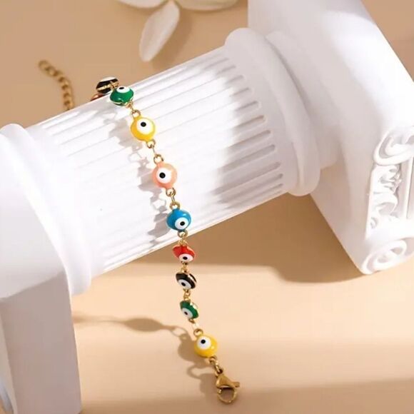 Unisex Bohemian Bracelet God Eye 14K Gold Plated Stainless Steel with Resin eye - Picture 4 of 5